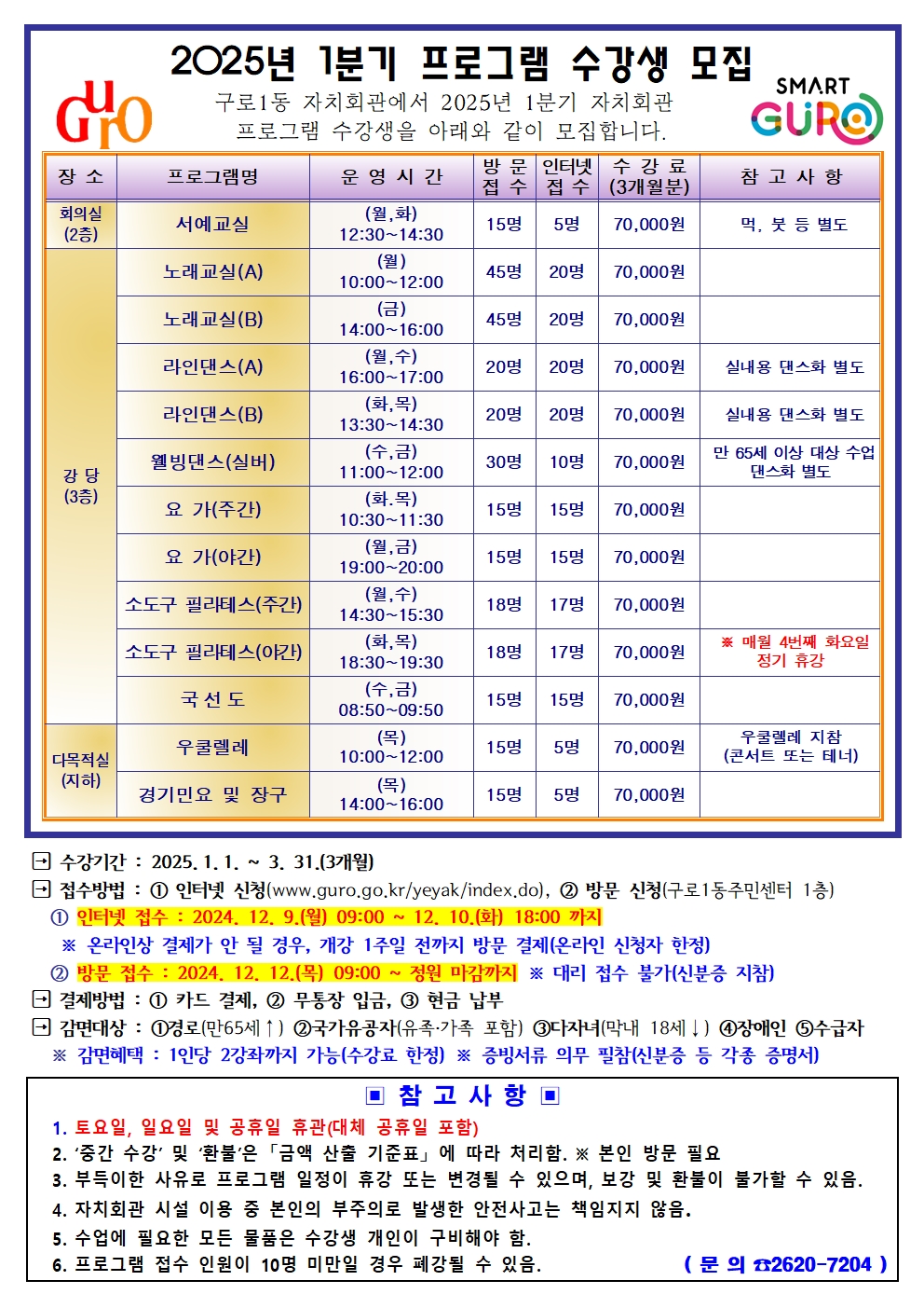 ★구로1동_2025년 1분기 자치회관 수강생모집 안내문